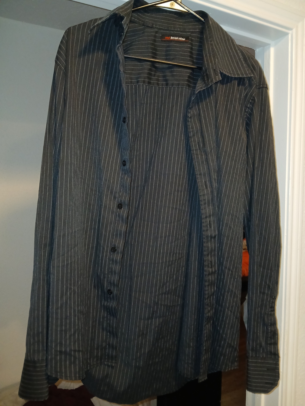 Red Level Nine Black Pinstripe Button-Up Shirt